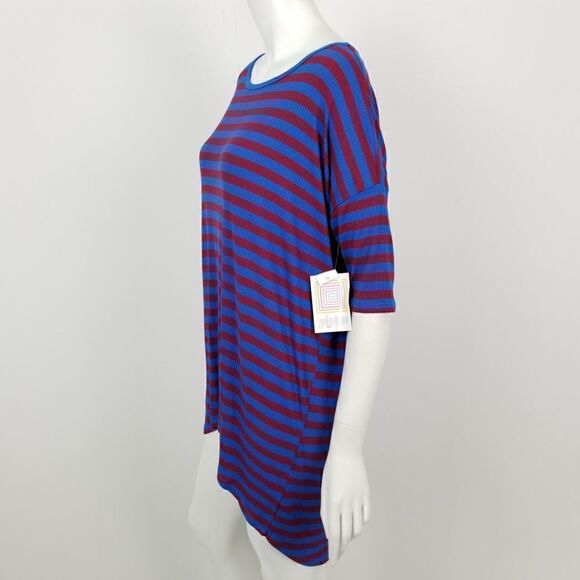 Lularoe Womens Size Medium Blue & Red Striped Ribbed Knit Irma Tunic Top NWT - Picture 4 of 6